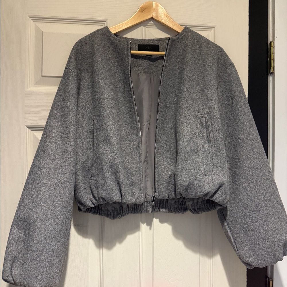 Wool-Blend Gray Bomber Jacket -